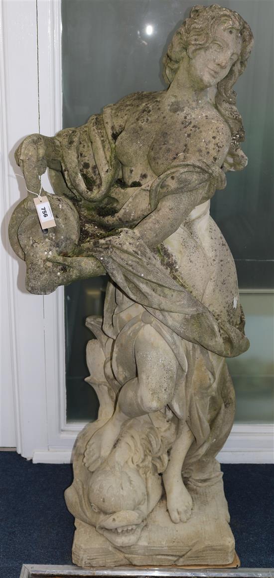 A stone figure water carrier H.140cm